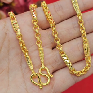 สร้อยคอลายผ่าหวายกลมคั่นมะรุมพ่นทรายตัดลายหัวจรวด 20 นิ้ว เทียบเท่า 2 บาท หุ้มเศษทองแท้ ใส่เสริมบารมี สีเหมือนจริง งานสวย พร้อมส่ง