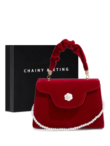 Bridal Wedding Bag Pearl Decorated Velvet Handbag