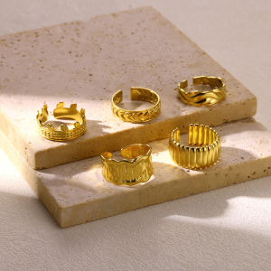 Irregular Elegant Stainless Steel Open Rings For Women Gold Color Geometric Trendy Wedding Aesthetic Ring Jewelry anillos