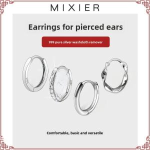 ต่างหูเงินแท้ 999 สําหรับผู้หญิงเพชรฝัง Sleep Friendly Hoop ต่างหูเจาะหู ข้อมือเสื้อ ไม่จําเป็นต้องถอด