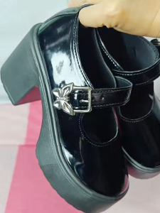 Falimottype)Size 35-40 Women French School Student Leather Shoes Retro High Heel Mary Jane Shoes Coarse Heel JK Sandal Loafers
