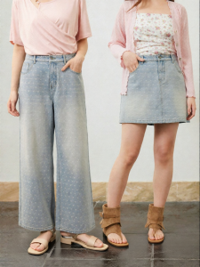 plusmall | Dots Embroidery Water Washed Skirt/Trousers