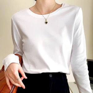 Moni Snow Long Sleeve T-Shirt for Women Pure Cotton Solid Color Simple Style Spring Autumn Season Combed Cotton Work Clothing