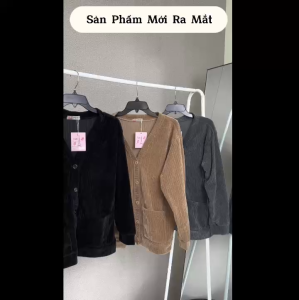 Áo khoác nữ cardigan nhung tăm cổ tròn tay dài