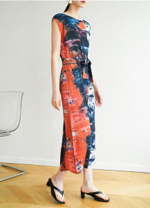 Đầm Ôm Xẻ Sau Lưng Họa Tiết Xếp Ly Thời Trang Miyake Mùa Hè 6946 (Kèm Thắt Lưng)