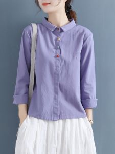 Casual Cotton Shirt Women Long Sleeve Base Layer Top Spring Autumn Japanese Style Premium Quality Straight Cut Polo Collar