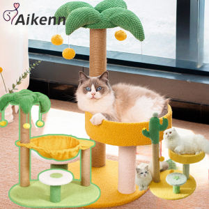 Aikenn คอนโดแมว คอนโดแมวไม้ บ้านแมว เหมาะสําหรับแมวหลายตัว เสาลับเล็บ รูปต้นมะพร้าว