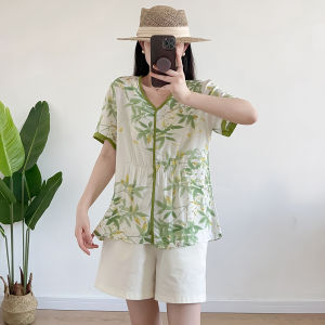 Cotton Silk Shirt Womens Summer 2024 Thin Loose Plus Size New Chinese Short Sleeve Artificial Cotton Tops T-shirt