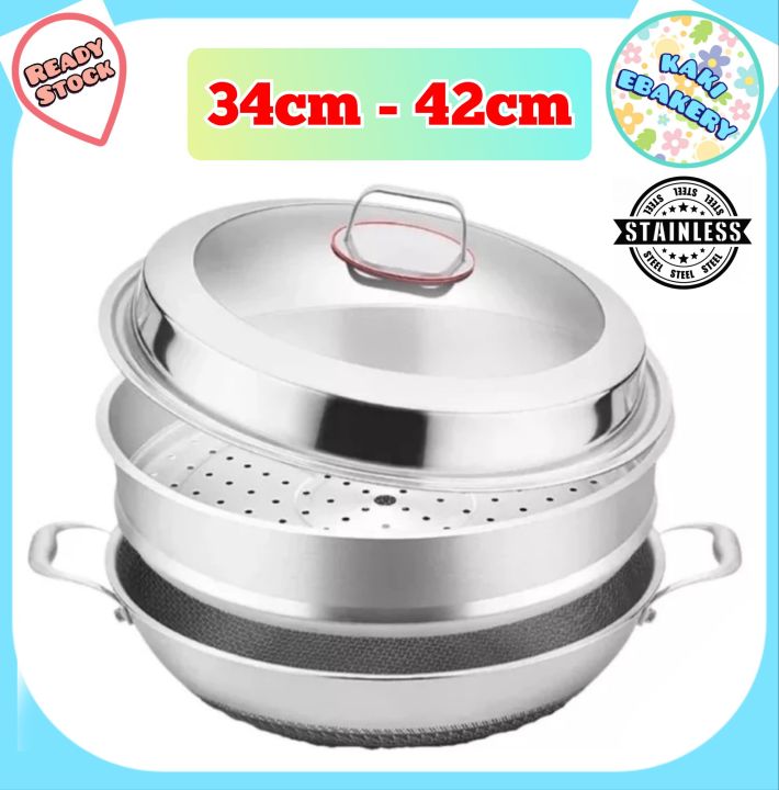 (34/36/38/40/42cm) SUS316 Stainless Steel Honeycomb Pan Non-Stick Wok
