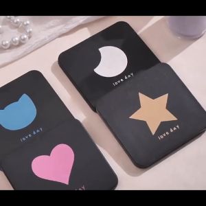 Gương trang điểm gấp gọn mini 2 mặt thường và phóng to màu đen vỏ nhám 7*6.5cm-HAUSE