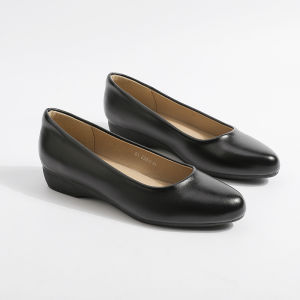 Leather Low-Heel Round-Toe Flat Work Shoes