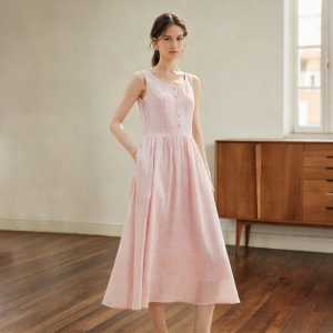 INMAN | Cherry Pink Hemp Cotton Summer Tank Dress