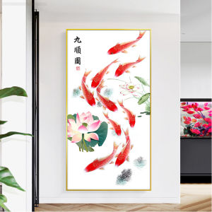 Lotus Nine Fish Pattern Cross Stitch 2023 New Thread Embroidery Living Room Simple Modern Hallway Vertical Simple Self Embroidery