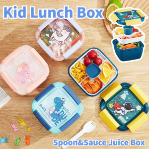 Portable Kids Lunch Box Food Leak-proof Bento Box with Spoon Sauce Box Food Storage Microwave Safe