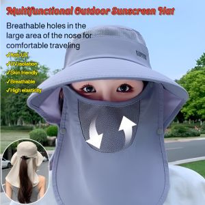Multifunctional Outdoor Sunscreen Hat Breathable Anti-UV Mask Hiking Camping Womens Large Brimmed Sun Hat