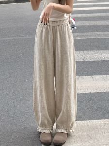AIYITI | Plus Size Lace Trim Linen Summer Casual Pants
