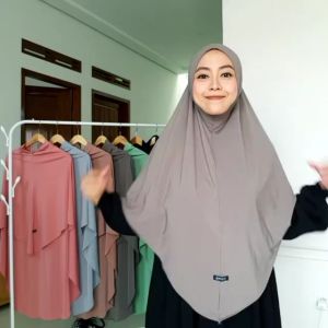 TOF Jilbab Khimar Syari Instan Jersey Bergo Instan Kerudung Syari Jumbo Hijab Jumbo Khimar Hanin