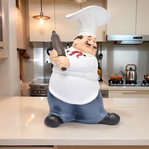 Mustache Chef-Chef Resin Statue Waving Rolling Pin,Kitchen Decoration/Restaurant Decoration/Table decoration/Home Decoration