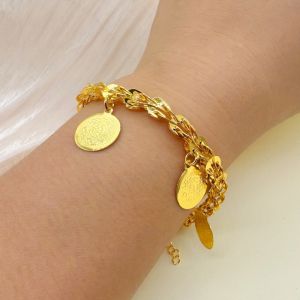 Vàng-mạ đồng đồng tiền cổ tua lung linh Vòng đeo tay thời trang trang sức cưới cho phụ nữ quà tặng lễ hội