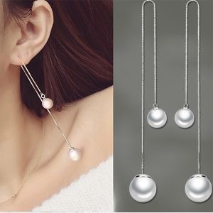 ต่างหูไข่มุกเงินแท้ทรงยาวหรูหราสำหรับผู้หญิง เครื่องประดับแฟชั่นทันสมัย ​​ต่างหูห้อยหูแบบยาว จี้หูเงินแท้