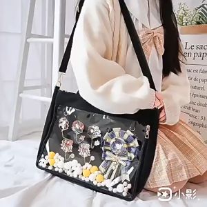 big size Leather with ribbon lace Japanese Fashion Kpop School bag toy collector
