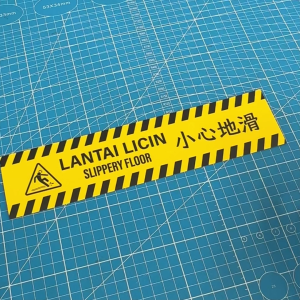 Slippery Floor. Lantai Licin. Sticker Sign Label Signage Hazard Safety Stripes. Caution Warning Wet.