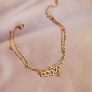 Womens 2025 New Fashion 18K Gold Titanium Steel Five Emperor Coin Ankle Bracelet Colorful Lucky High-End Sensation Ladies Foot Chain
