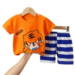 Xiaozhima Toddler Baby Kids Boys Girls 100% Cotton Clothing Sets Cute Print T-shirts Tops+Shorts Pants Trousers Home Wear Children Boy Girl Pajamas Clothes Set for 0-7 Years