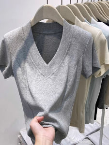 WANGGONGZHU | Slim Fit Short Sleeve V Neck T Shirt Women Summer New Style Fashionable Versatile Korean Version Princess Style Breathable Moisture Wicking