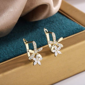 Huitan Small Fresh Flower Hoop Earrings for Women Fancy Bride Wedding Accessories Birthday Gift Daily Wear Fashion Jewelry