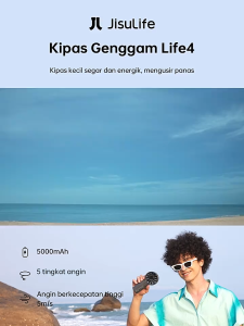(TERMURAH) JISULIFE Kipas Angin Kecil 5000mAh yang di cas 12 Bilah Dengan Daya Tahan Baterai 17 Jam Dengan Layar LED