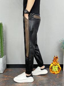 Leather Pants Mens American Style Thickened Fleece Warm Windproof Slim Fit Cycling High Sensation Autumn Winter New Arrival