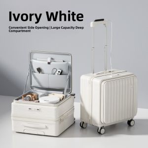 Womens Carry-On Suitcase 18 Inch Lightweight Mini Aluminum Frame Password Lock Pull Rod Travel Bag Business OL Style Hard Shell