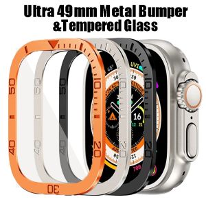 Metal Bumper+Tempered Glass For Apple Watch Ultra 49mm Screen Protector Anti-Scratch Film Bezel Ring Frame for apple watch series 8 49mm