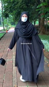 Abaya Marwah 3In1 Free Belt Crinkle Airflow Trend Remaja Wanita Muslimah Terbaru