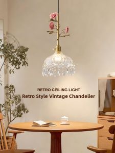 OUCHAO | Vintage French Cottage Bedroom Rose Pendant Light