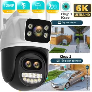 Camera IP Wifi BESDER Với 3 Ống Kính Zoom 8X Ngoài Trời PTZ 8MP HD AI Tự Động Theo Dõi An Ninh Giám Sát CCTV P2P Màu Trắng iCSee