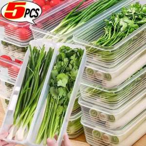 5/10pcs Kitchen Food Storage Containers / Seal Leak-proof Refrigerator Food Storage Box / Stacking Fruits Vegetables Fresh Box / for Meat Noodles Celery Lettuce / Fridge Organizer Box