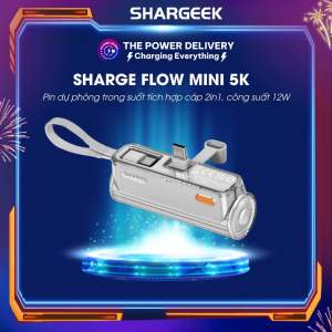 Pin dự phòng trong suốt Sharge Flow Mini 5000mah SP012 tích hợp cáp 2in1 nhỏ gọn công suất 12W - Bảo hành 6 tháng