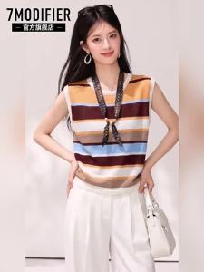 7.Modifier | Áo Blouse Kẻ Sọc Retro Không Tay Mùa Hè