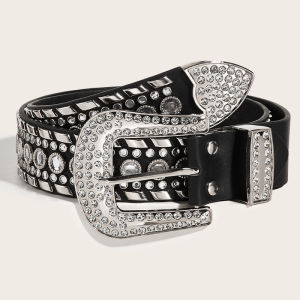 Thắt Lưng Da Rộng Phong Cách Mỹ Y2K 2025 Mới Cho Nữ Thắt Lưng Cạp Cao Bằng Da PU Có Thiết Kế Kim Cương Cho Quần Jeans