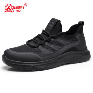 Mens Sporty Casual Shoes Breathable Running Sneakers Fly Knit Mesh Upper Comfortable Lightweight Autumn New Style Black
