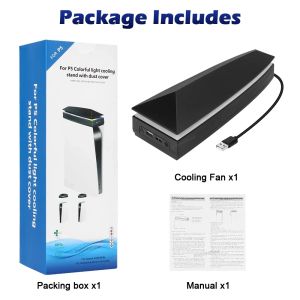 Upper Cooling Fan Base Game Cooler Stand Bracket with Dust Cover with RGB Atmosphere Colorful Lighting LED for PS5 Console