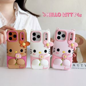 Sanrio | Luxury Cute Flower KT 3D Silicone Soft Phone Case For iPhone 17 Pro Max 16 Plus 15 14 13 12 Pro Max Shockproof Protection Cover