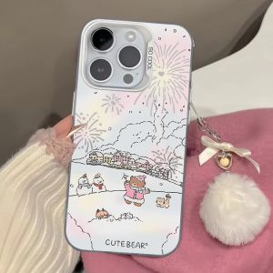 Cartoon Bear Snowfall Phone Case Couple Suitable Apple 16promax OnePlus 13 Xiaomi 15 Redmi K80 Honor 300 Flyme 21 Protective Cover