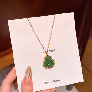 New Chinese Style Gold Plated Titanium Steel Necklace Buddha Smile Pendant Lockbone Chain Fashionable Jewelry for Adults