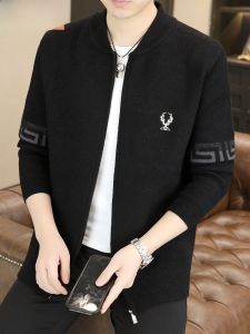 HENGYUANXIANG | Casual Knitted Cardigan Mens Trendy Autumn Spring Non-Ball Sweater Jacket Loose Fit Fashion Urban Style Long Sleeve Round Neck