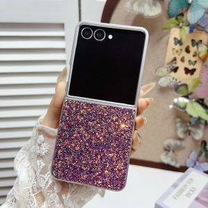 Phone Case for Samsung Galaxy Z Flip 8 7 6 5 4 5G Zflip8 ZFlip7 FE Plating Silver Frame Bling Diamond Glitter Protective Cover