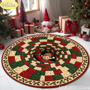 VIKAMA 3D Visual Reindeer Train Christmas Round Rug Soft Non Slip Indoor Area Rug Living Room Decorative Rug Cozy Home Decor