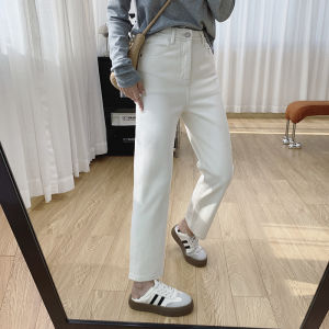 High Waist Straight Leg Jeans Womens Loose Fit Four Way Stretch Denim Pants Casual Style Autumn Spring Seasonal High Waist